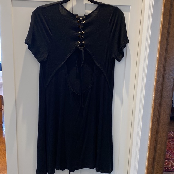 Dreamers Black t-shirt shift dress with key-hole lace up detail back. Size Med. - Picture 9 of 12